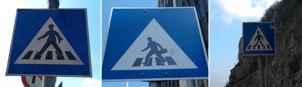 Різні знаки для пішохідного переходу в Будапешті