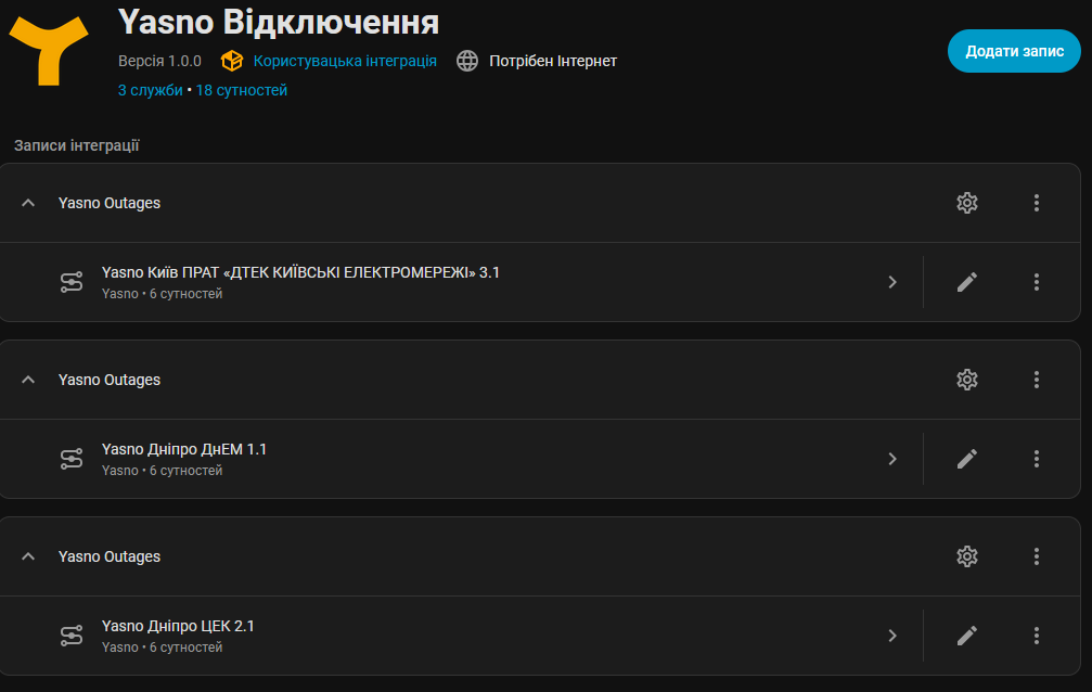 HA Yasno Outages. Інтеграція відключень електроенергії в Home Assistant