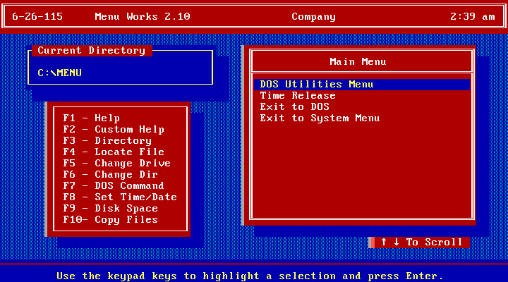 Приклад меню в DOS