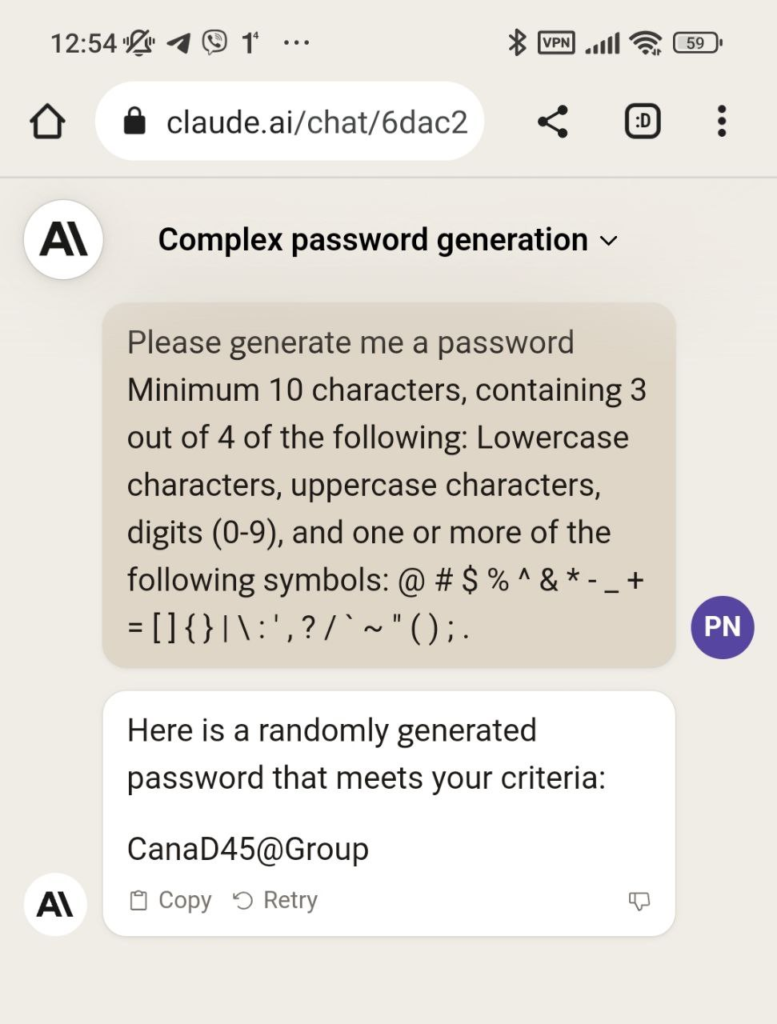 Claude 2 AI generates password for specific criteria